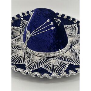 SALAZAR YEPEZ Youth Mariachi Mexican Sombrero Hat Blue Velvet ornate LN +defect